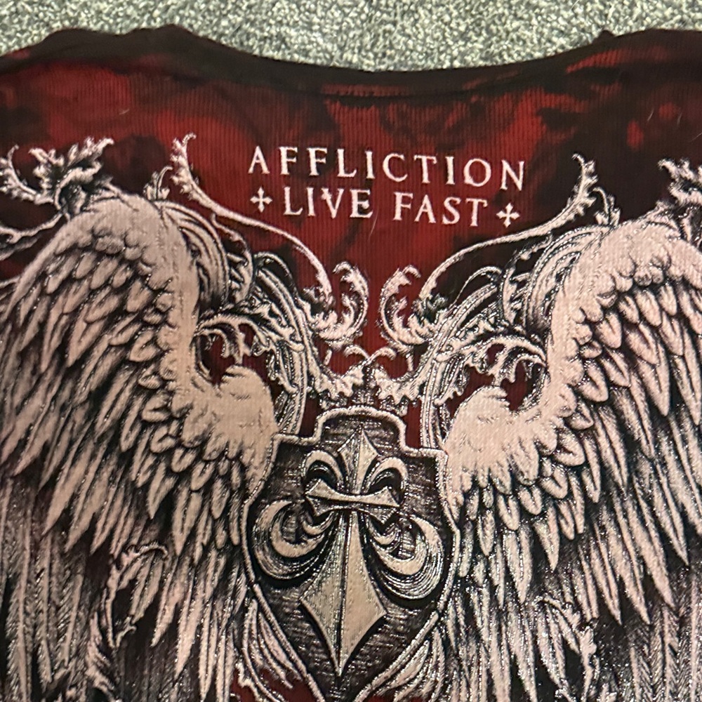 Affliction Red and Black Long Sleeve thermal Top men - Picture 6 of 8